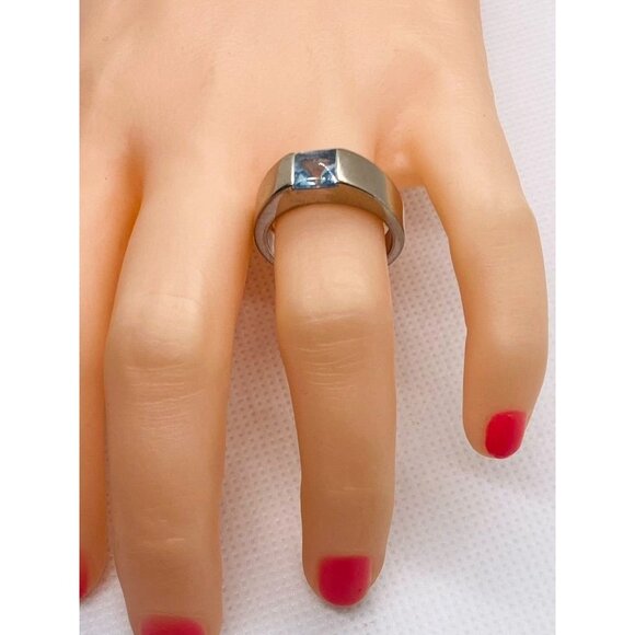 Cartier Aquamarine 18K White Gold Tank Ring Size 5.75 - Picture 4 of 10